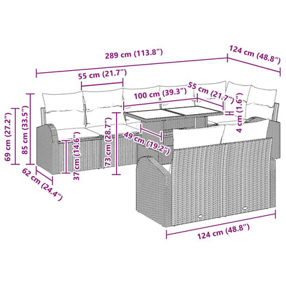 Gartensofa-set mit Speicher 9 pcs Schwarz und Creme Poly-Rattan