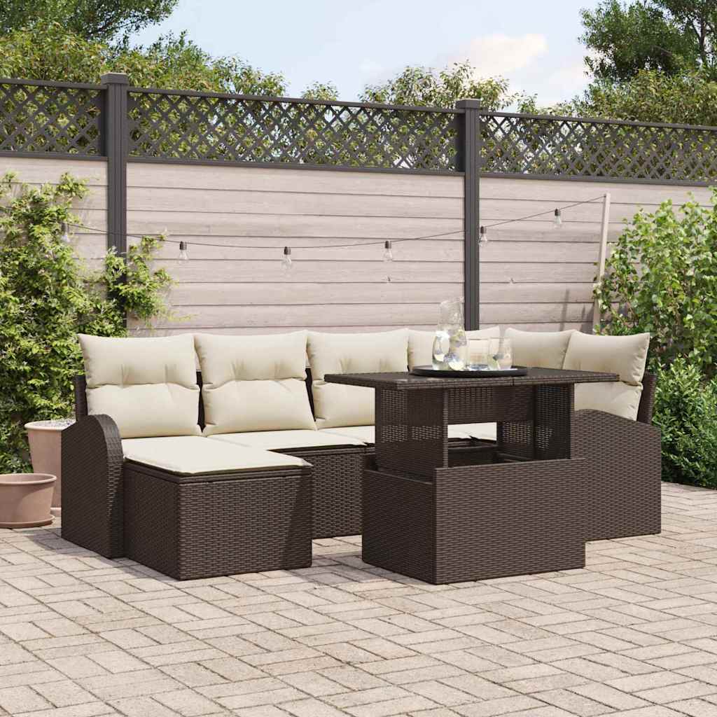 Garten-Sofa-Set mit Kissen 7 pcs Braun und Creme