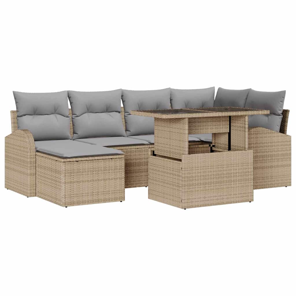 Garten-Sofa-Set mit Kissen 7 pcs Beige und Hellgrau