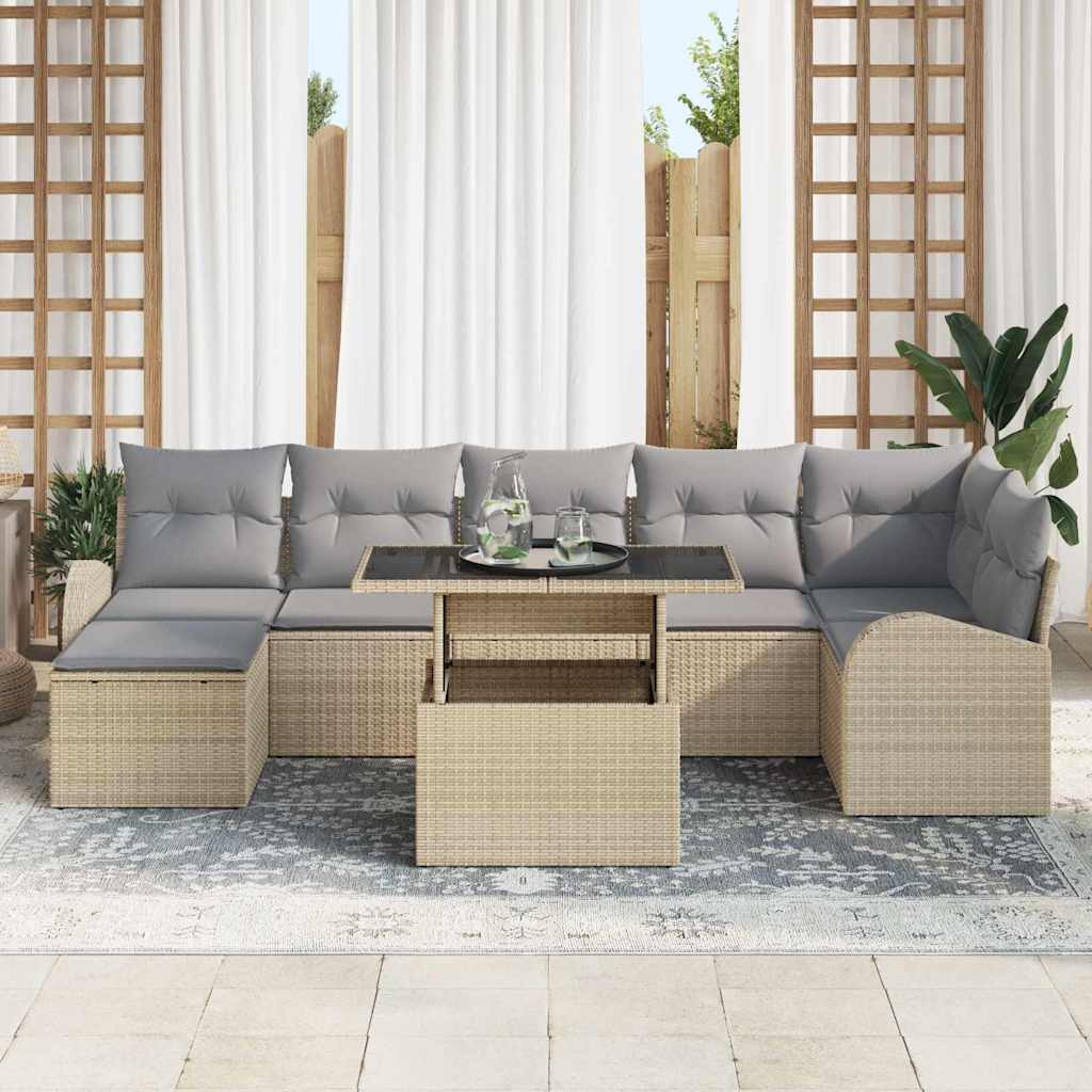 Garten-Sofa-Set mit Kissen 8 pcs Beige und Hellgrau