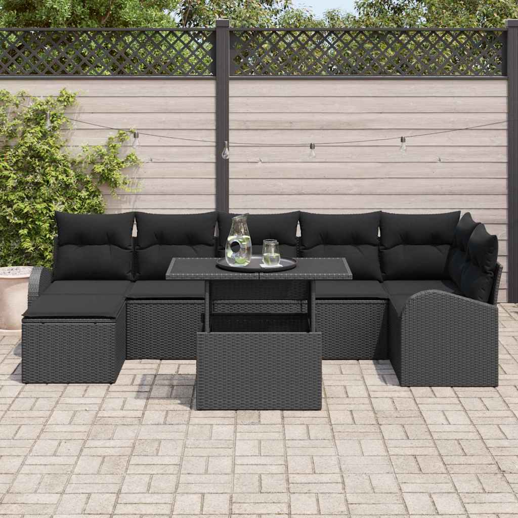 Garten-Sofa-Set mit Kissen 8 pcs Schwarz