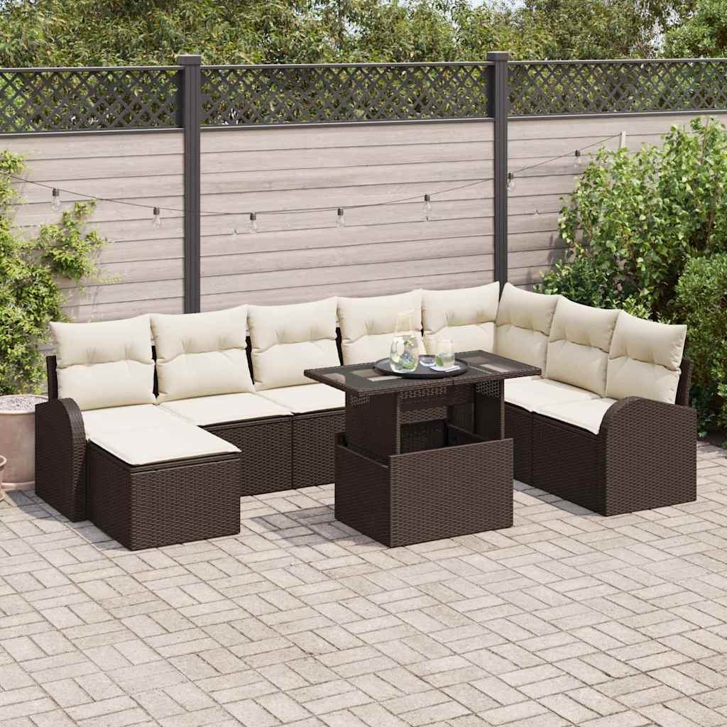 Garten-Sofa-Set mit Kissen 9 pcs Braun und Creme