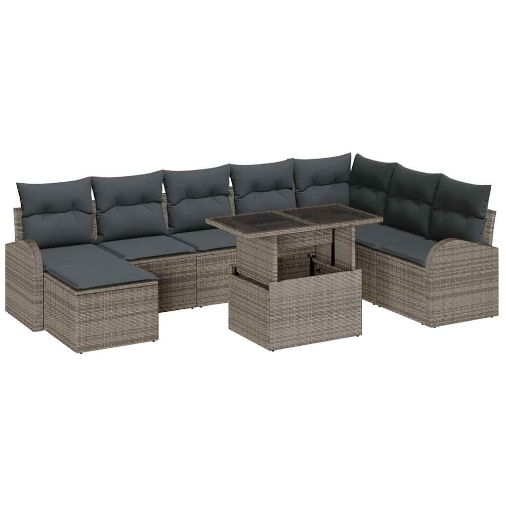 Garten-Sofa-Set mit Kissen 9 pcs Grau