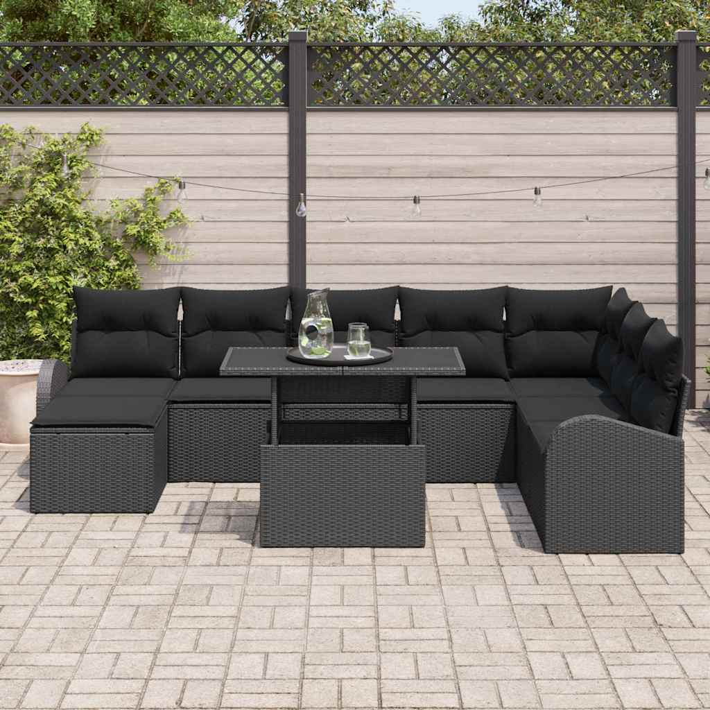 Garten-Sofa-Set mit Kissen 9 pcs Schwarz