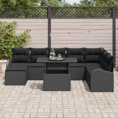 Garten-Sofa-Set mit Kissen 9 pcs Schwarz