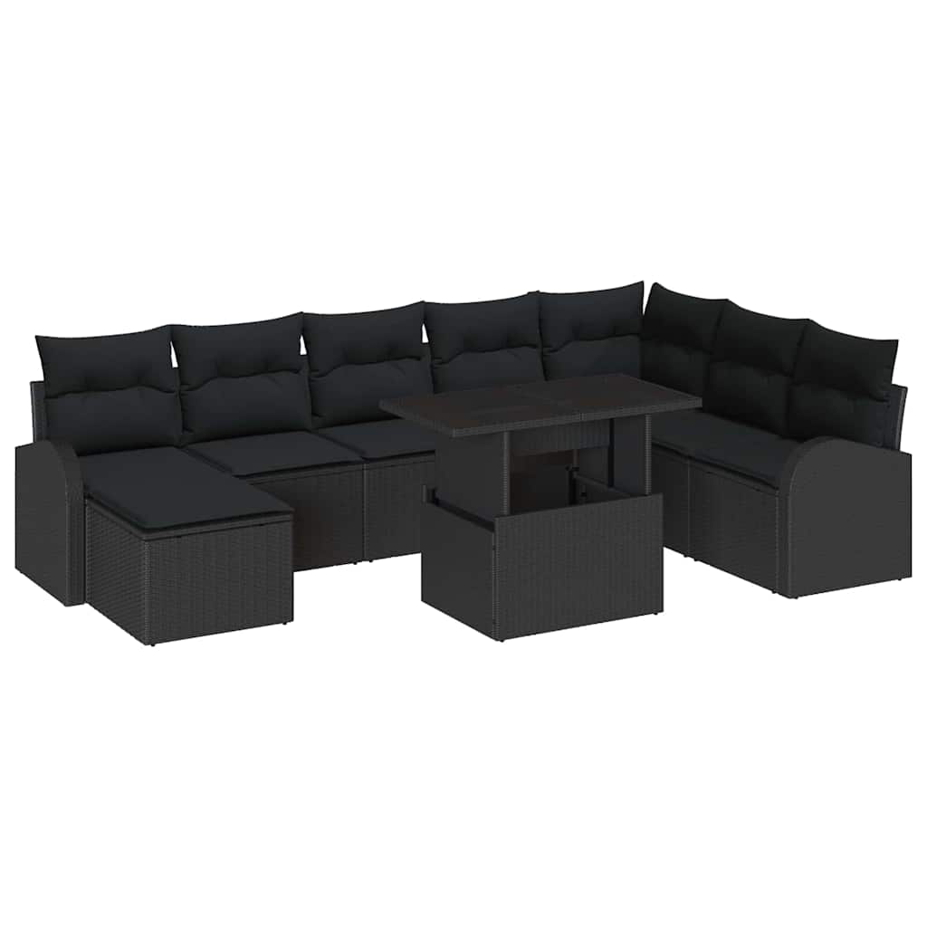 Garten-Sofa-Set mit Kissen 9 pcs Schwarz