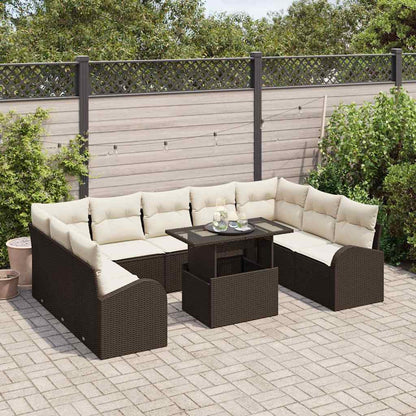 Gartensofa-set mit Speicher 10 pcs Braun und Creme Poly-Rattan