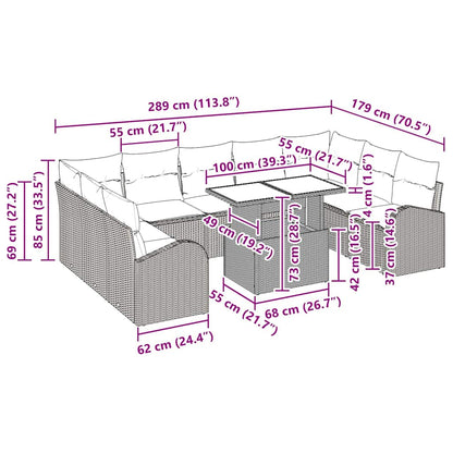 Gartensofa-set mit Speicher 10 pcs Braun und Creme Poly-Rattan