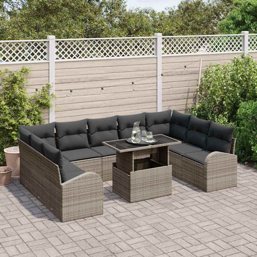 Gartensofa-set mit Speicher mit Kissen 10 pcs Grau Poly-Rattan