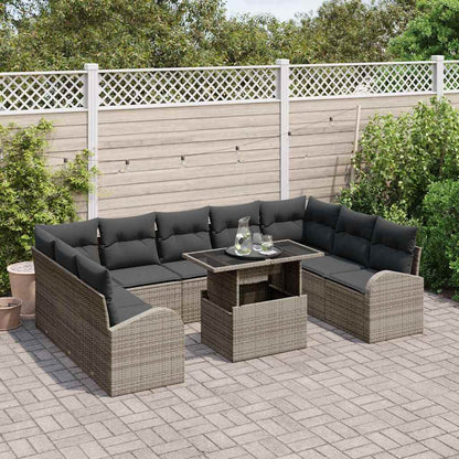 Gartensofa-set mit Speicher mit Kissen 10 pcs Grau Poly-Rattan