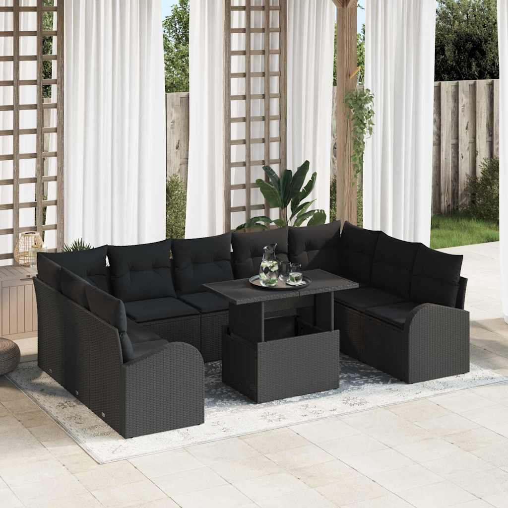 Gartensofa-set mit Speicher 10 pcs Schwarz Poly-Rattan