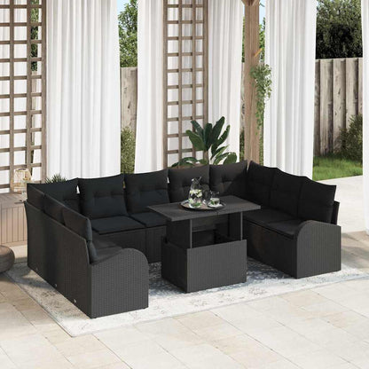 Gartensofa-set mit Speicher 10 pcs Schwarz Poly-Rattan