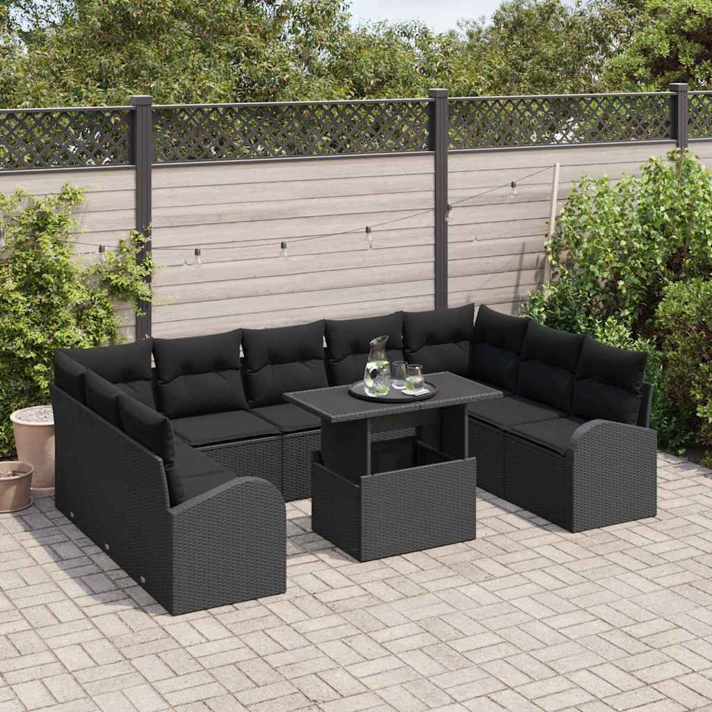 Gartensofa-set mit Speicher 10 pcs Schwarz Poly-Rattan