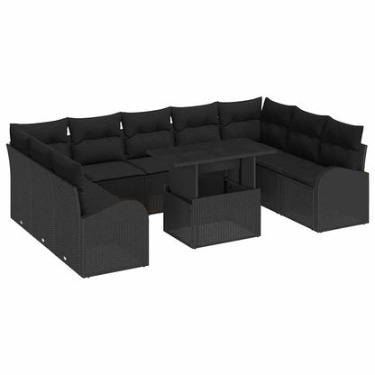 Gartensofa-set mit Speicher 10 pcs Schwarz Poly-Rattan