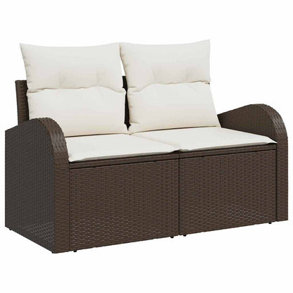 Gartensofa-set mit Speicher 11 pcs Braun und Creme Poly-Rattan