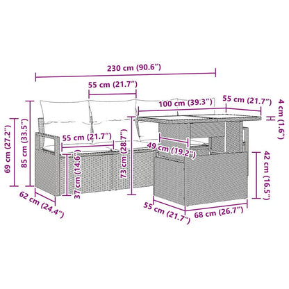 Gartensofa-set mit Speicher mit Kissen 5 pcs Leicht Poly-Rattan