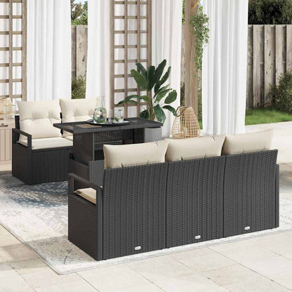 Gartensofa-set mit Speicher 6 pcs Schwarz Poly-Rattan
