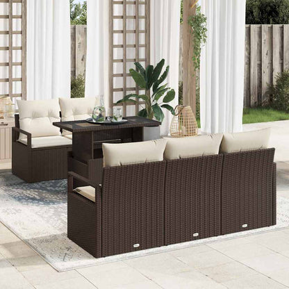 Gartensofa-set mit Speicher 6 pcs Braun und Creme Poly-Rattan