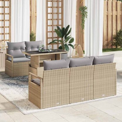 Gartensofa-set mit Kissen 6 pcs Beige und Hellgrau Poly-Rattan