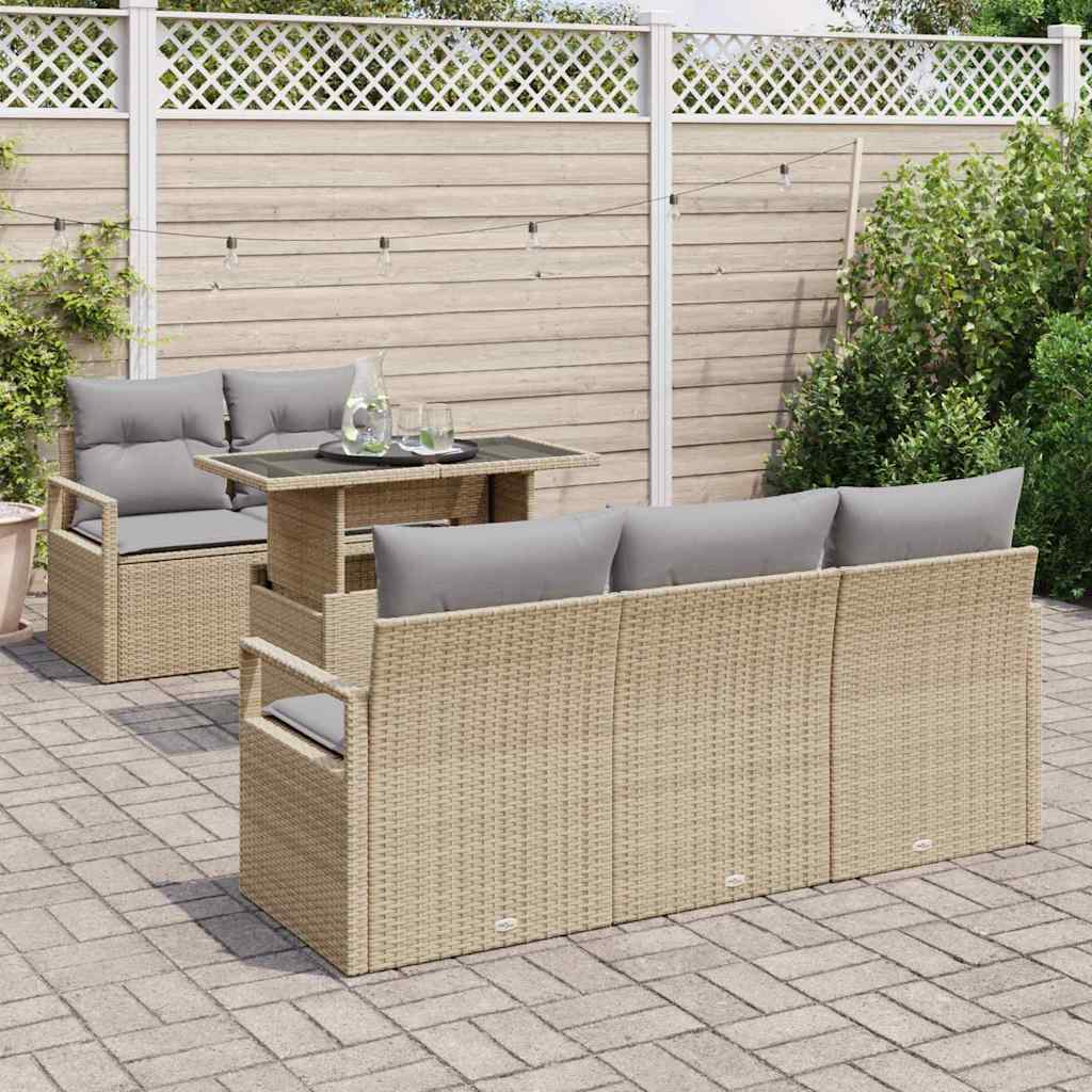 Gartensofa-set mit Kissen 6 pcs Beige und Hellgrau Poly-Rattan
