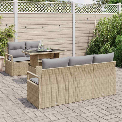 Gartensofa-set mit Kissen 6 pcs Beige und Hellgrau Poly-Rattan
