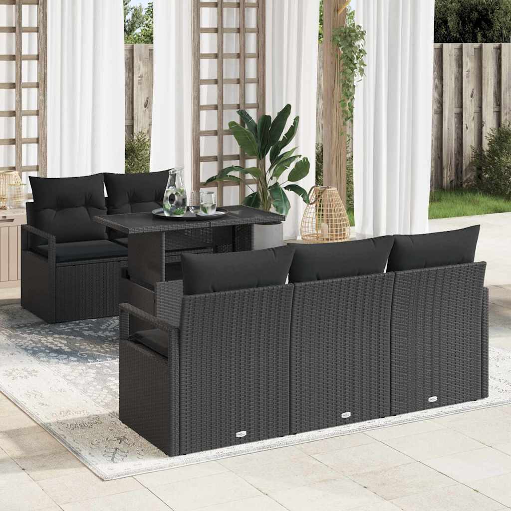 Gartensofa-set mit Speicher 6 pcs Schwarz Poly-Rattan