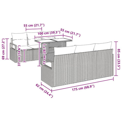 Gartensofa-set mit Speicher 7 pcs Braun und Creme Poly-Rattan