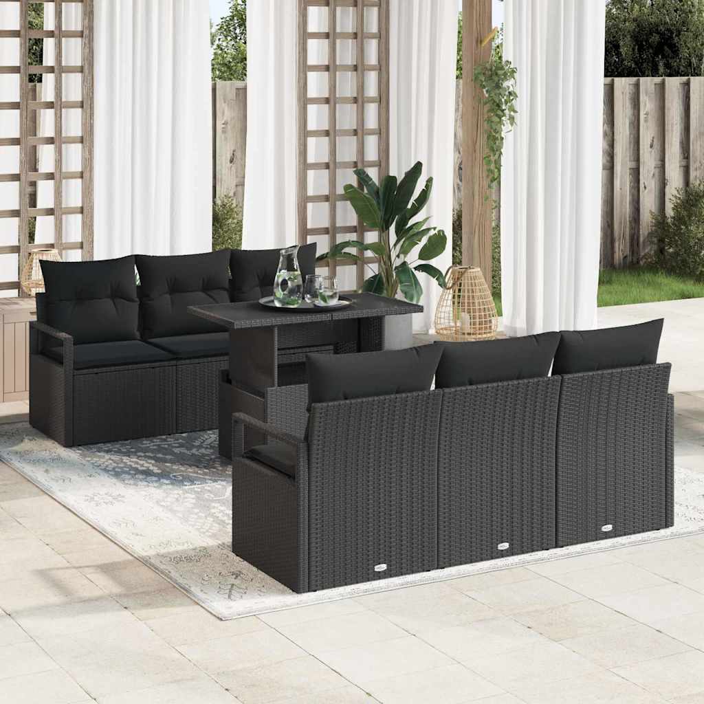 Gartensofa-set mit Speicher 7 pcs Schwarz Poly-Rattan