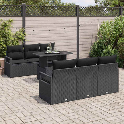 Gartensofa-set mit Speicher 7 pcs Schwarz Poly-Rattan