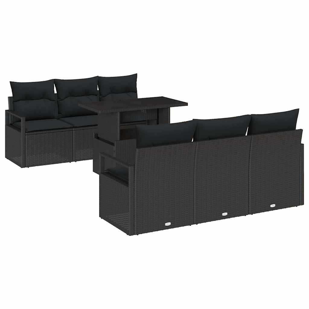 Gartensofa-set mit Speicher 7 pcs Schwarz Poly-Rattan