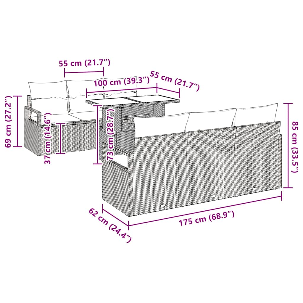 Gartensofa-set mit Speicher 7 pcs Schwarz Poly-Rattan