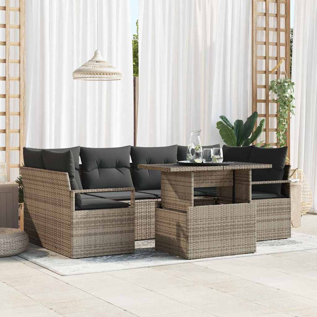 Gartensofa-set mit Speicher mit Kissen 7 pcs Grau Poly-Rattan