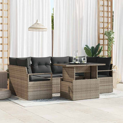 Gartensofa-set mit Speicher mit Kissen 7 pcs Grau Poly-Rattan