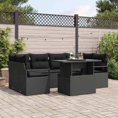 Gartensofa-set mit Speicher 7 pcs Schwarz Poly-Rattan