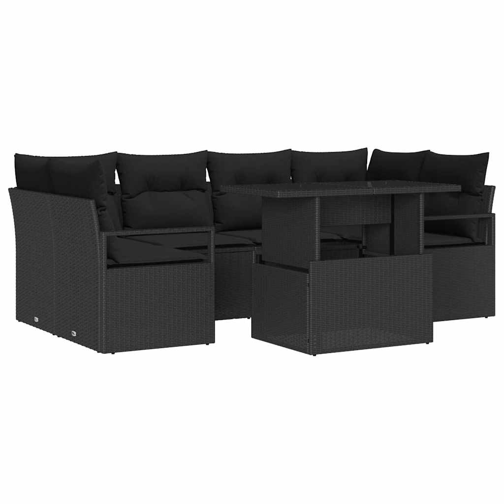 Gartensofa-set mit Speicher 7 pcs Schwarz Poly-Rattan