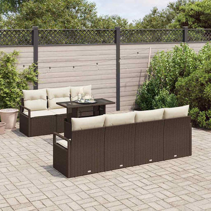 Garten-Sofa-Set mit Kissen 8 pcs Braun und Creme Poly-Rattan