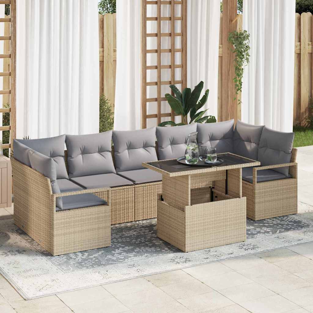 Garten-Sofa-Set mit Kissen 8 pcs Beige und Hellgrau Poly-Rattan