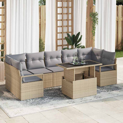 Garten-Sofa-Set mit Kissen 8 pcs Beige und Hellgrau Poly-Rattan