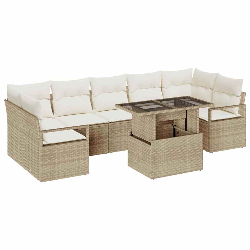 Garten-Sofa-Set mit Kissen 8 pcs Beige und Creme Poly-Rattan