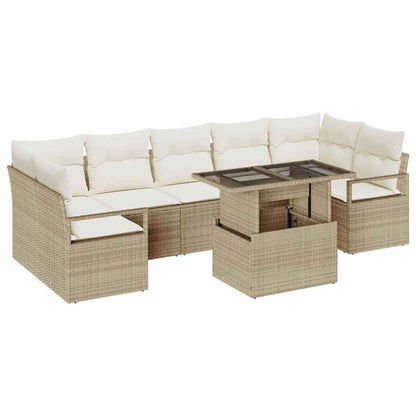 Garten-Sofa-Set mit Kissen 8 pcs Beige und Creme Poly-Rattan