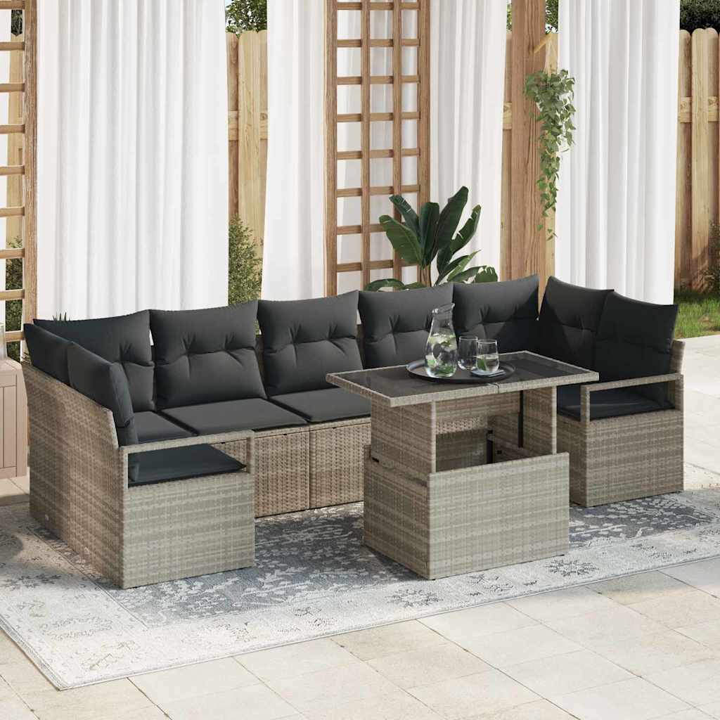 Garten-Sofa-Set mit Kissen 8 pcs Hellgrau Poly-Rattan