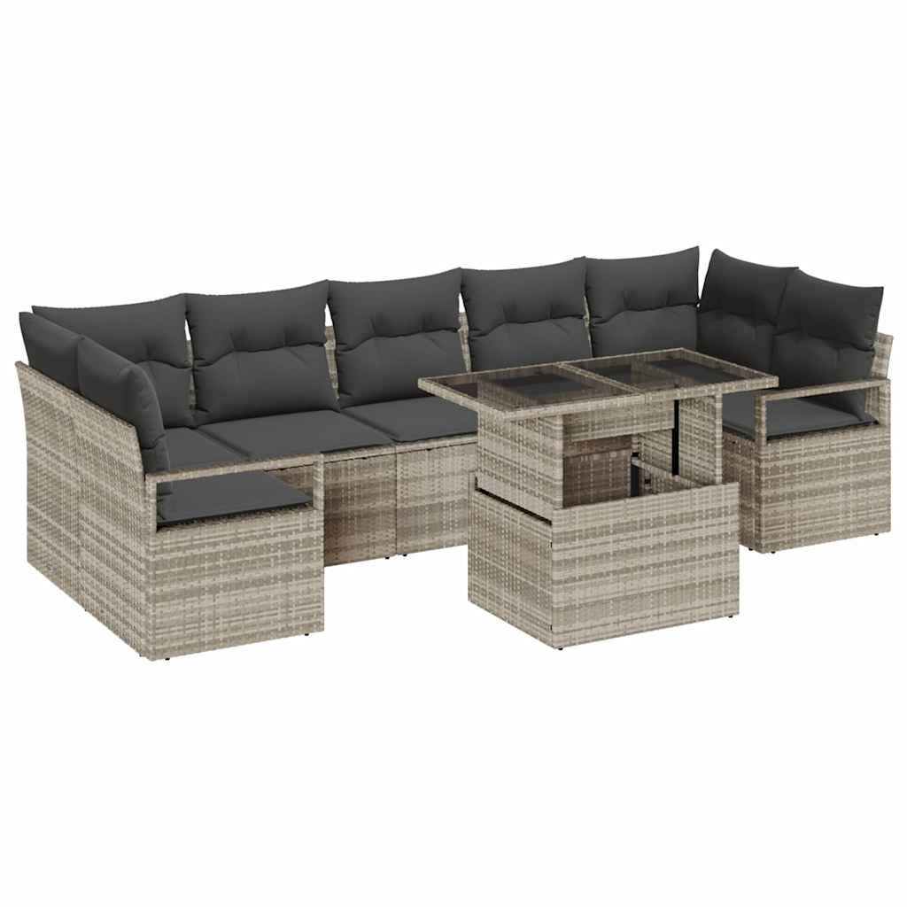 Garten-Sofa-Set mit Kissen 8 pcs Hellgrau Poly-Rattan