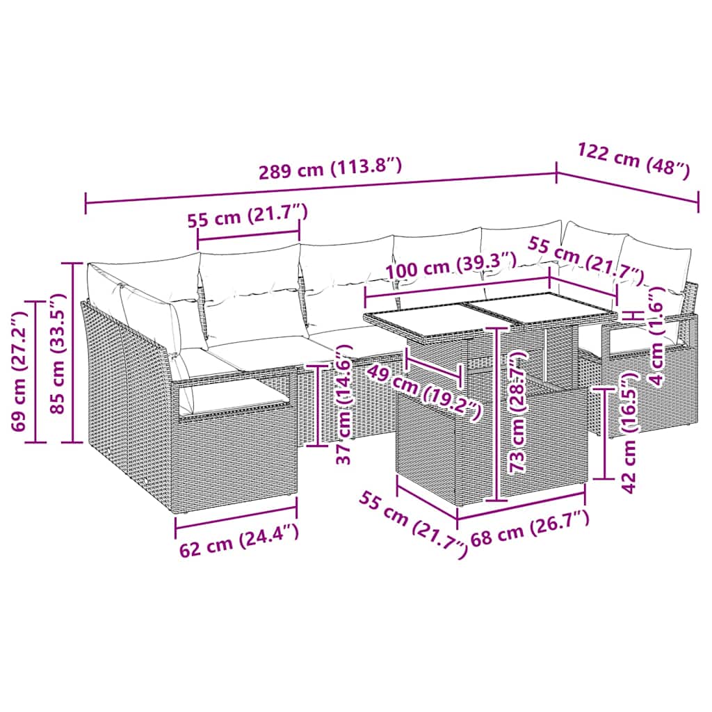 Garten-Sofa-Set mit Kissen 8 pcs Hellgrau Poly-Rattan
