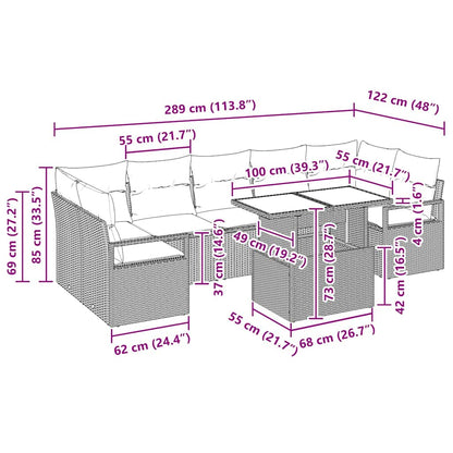 Garten-Sofa-Set mit Kissen 8 pcs Hellgrau Poly-Rattan