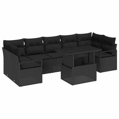 Garten-Sofa-Set mit Kissen 8 pcs Schwarz Poly-Rattan