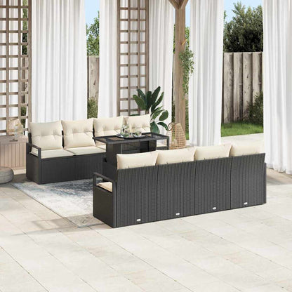 Gartensofa-set mit Speicher 9 pcs Schwarz und Creme Poly-Rattan