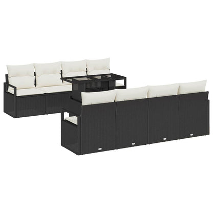 Gartensofa-set mit Speicher 9 pcs Schwarz und Creme Poly-Rattan