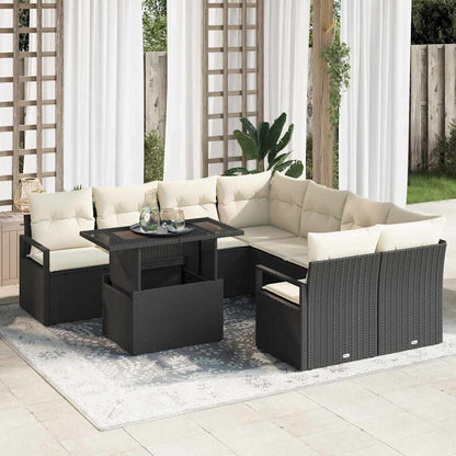 Gartensofa-set mit Speicher 9 pcs Schwarz und Creme Poly-Rattan