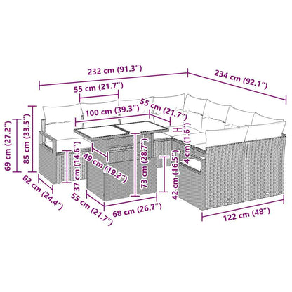 Garten-Sofa-Set mit Kissen 9 pcs Braun und Creme Poly-Rattan