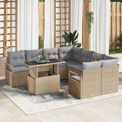 Garten-Sofa-Set mit Kissen 9 pcs Beige und Hellgrau Poly-Rattan